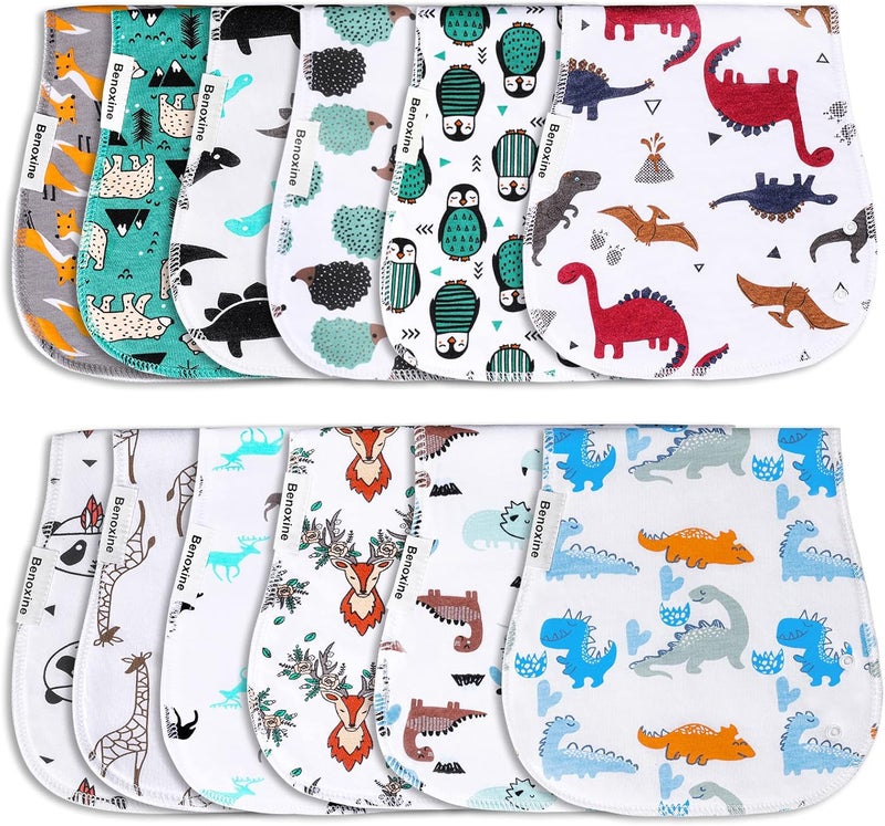 Benoxine Baby Burp Cloths & Baby Bibs 2-in-1 Design Large Size 3 Layers Thicken Cotton Super Absorbent and Soft Baby Spit Up Burping Rags Baby Burp Cloth Set for Boys and Girls Solid 12 Pack - Image 1